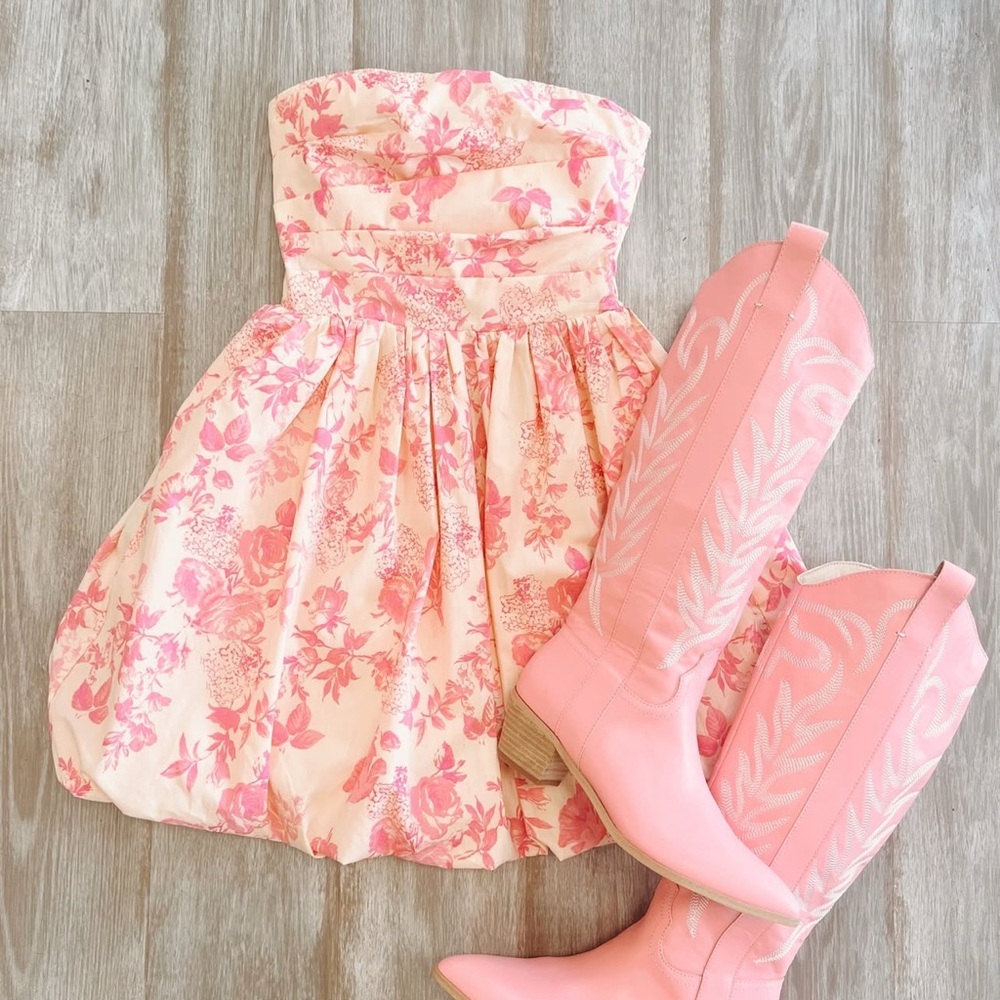 Floral Pink Strapless mini dress